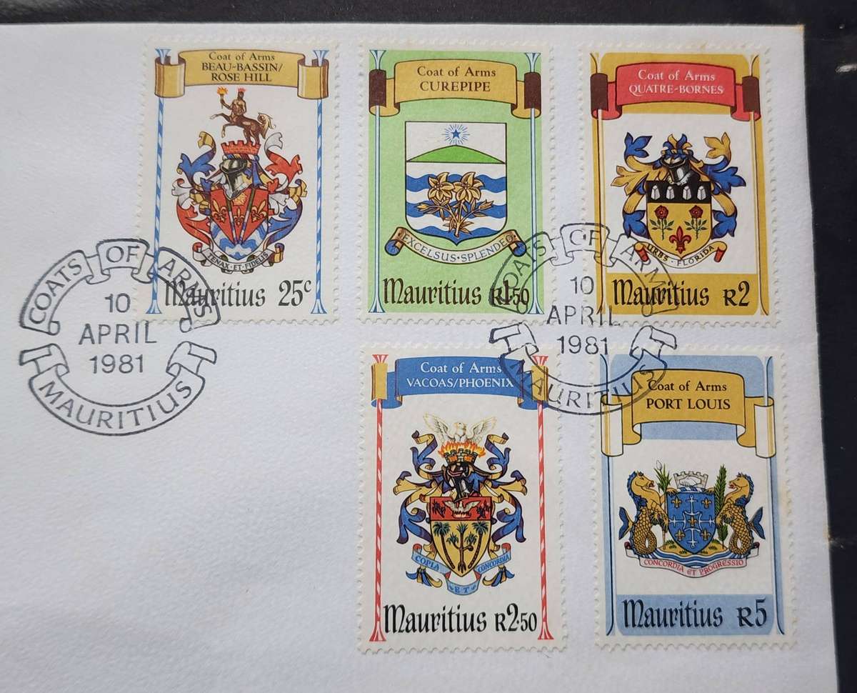 Stamps -MAURITIUS FDC's (2)- 1981 Coat of ARMS, Festival (Ships, Water sports) stunning covers!