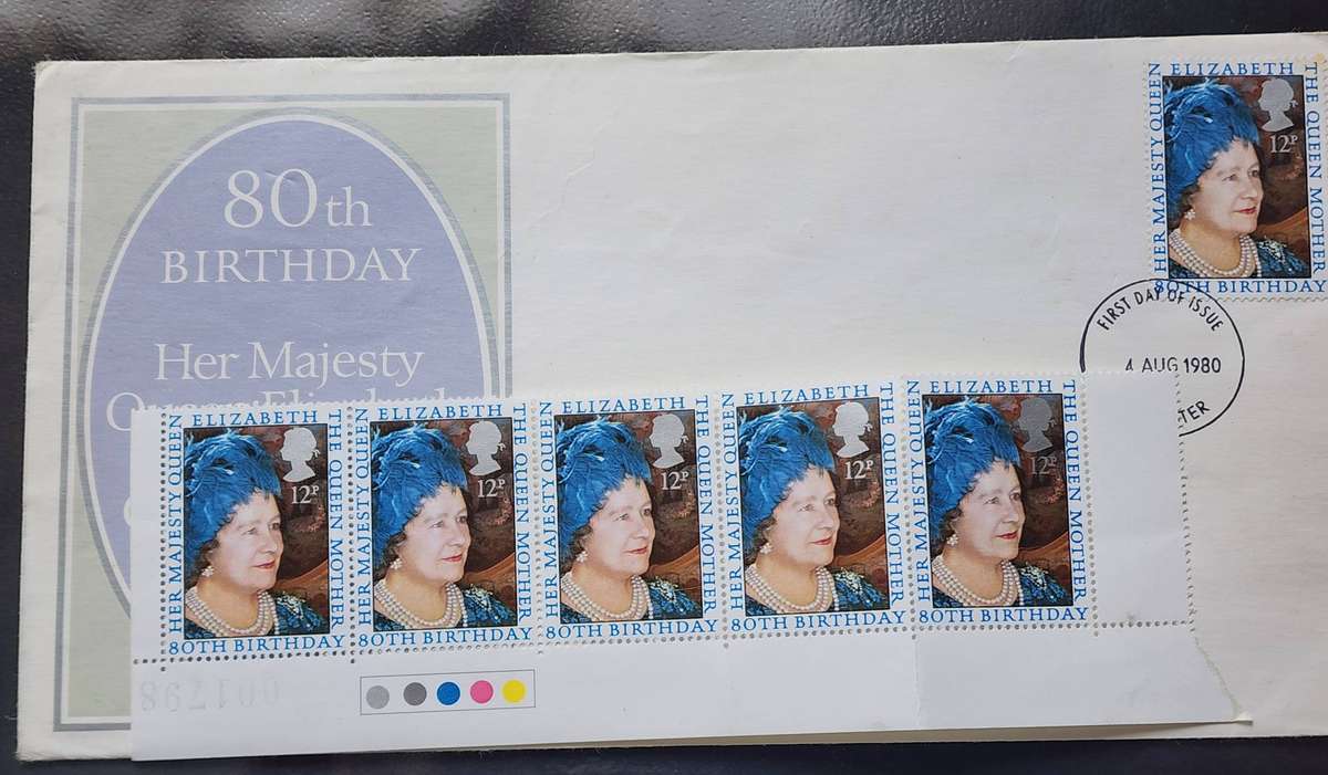 STAMPS - GB FDC's(2) 1990 Queens Awards plus 1980 Queen Mother FDC, Control strip of 5!! amazing lot