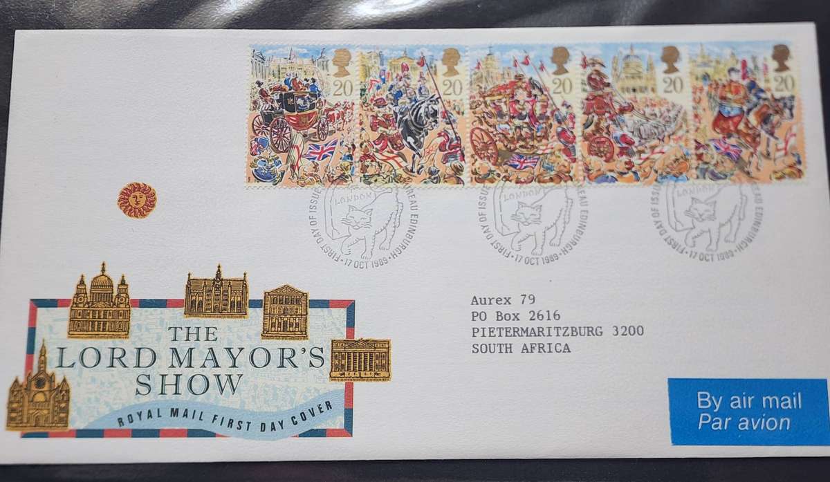 STAMPS - GB FDC's (2) 1989 Lord Mayors Show strip of 5  plus Penny Black Machins scarce cover! WOW!