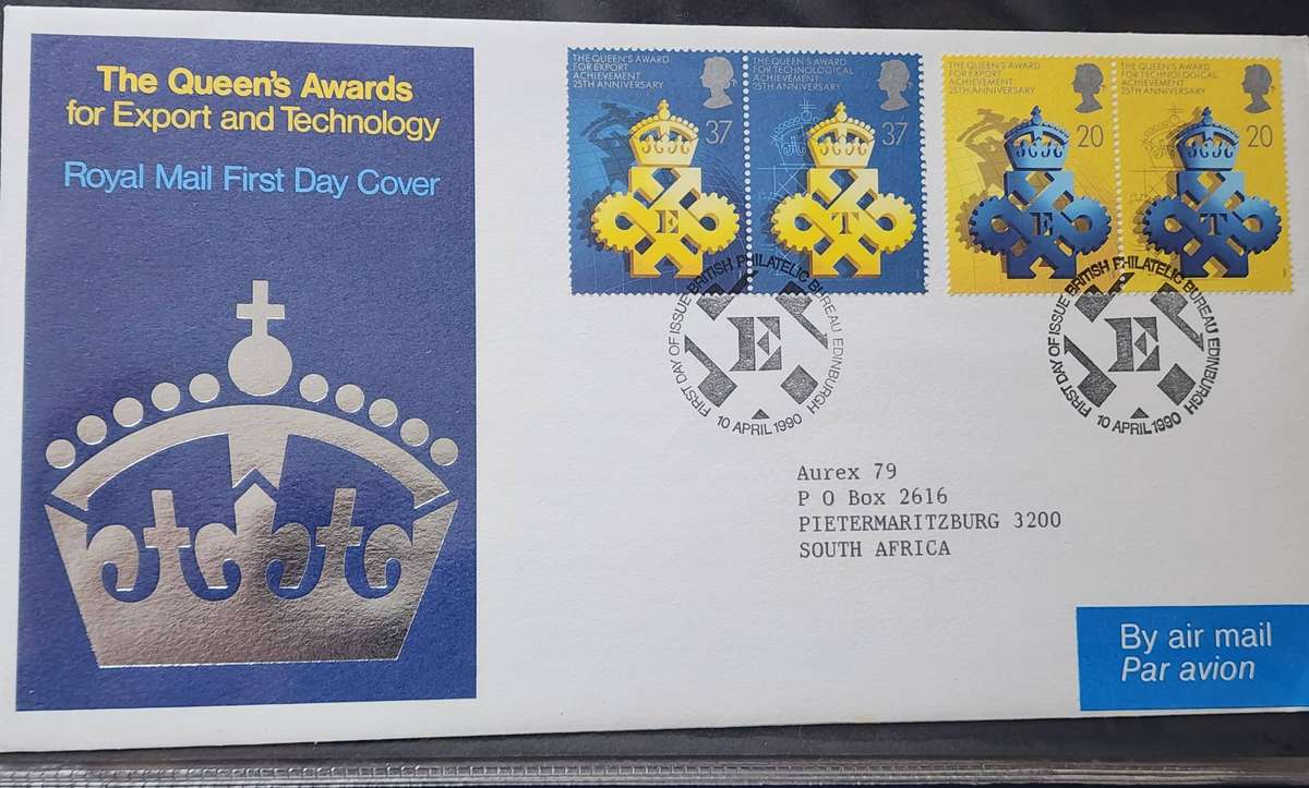 STAMPS - GB FDC's(2) 1990 Queens Awards plus 1980 Queen Mother FDC, Control strip of 5!! amazing lot
