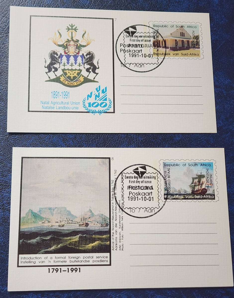STAMPS - RSA 2 Older CTO POST CARDS- 1991 Natal Agriculture, Foreign Postal (Sailing Ships) WOW