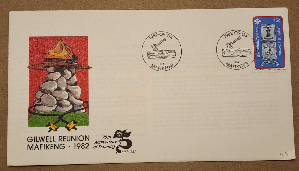 STAMPS - RSA (Bophut) Scarce "Gilwell Reunion Mafikeng 1982" FDC- Scouting and great cancel on cover