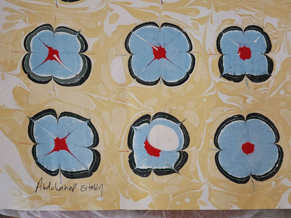 Genuine Turkish paper ART, (Simple Ebru), traditional colorful pattern & signed by Artist-Amazing!