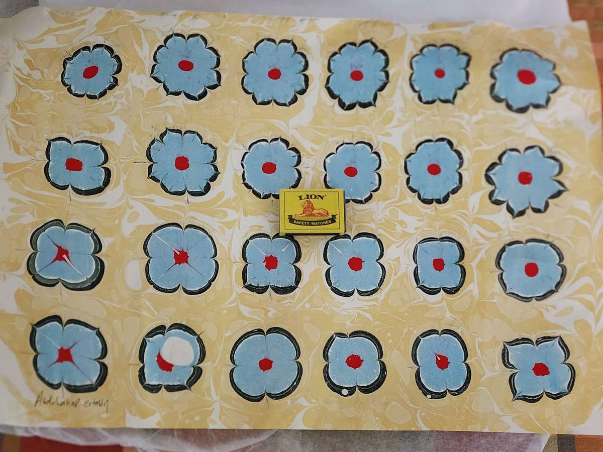 Genuine Turkish paper ART, (Simple Ebru), traditional colorful pattern & signed by Artist-Amazing!