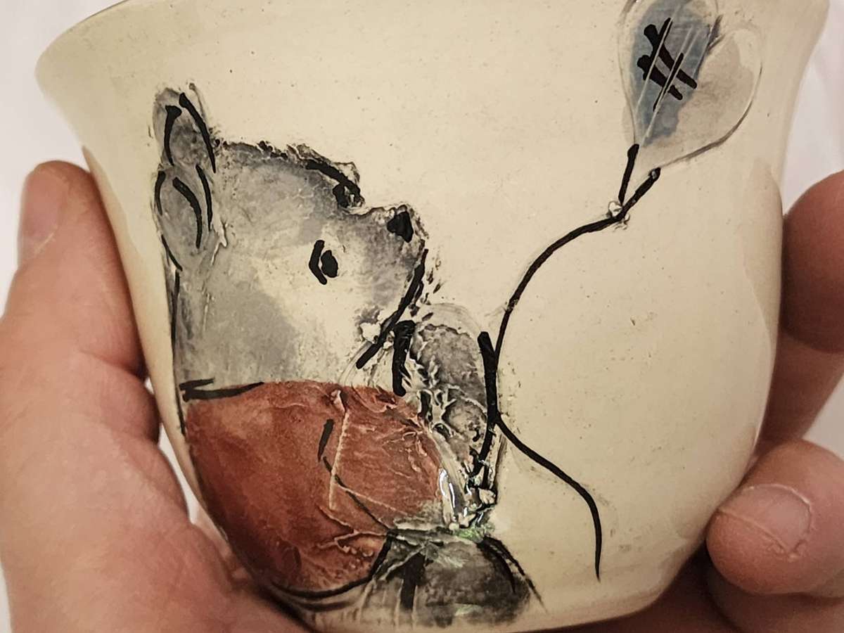 CERAMIC Hand-made unique MUG, featuring "WINNIE the POOH" -Gorgeous design, AMAZING ITEM!  WOW!!