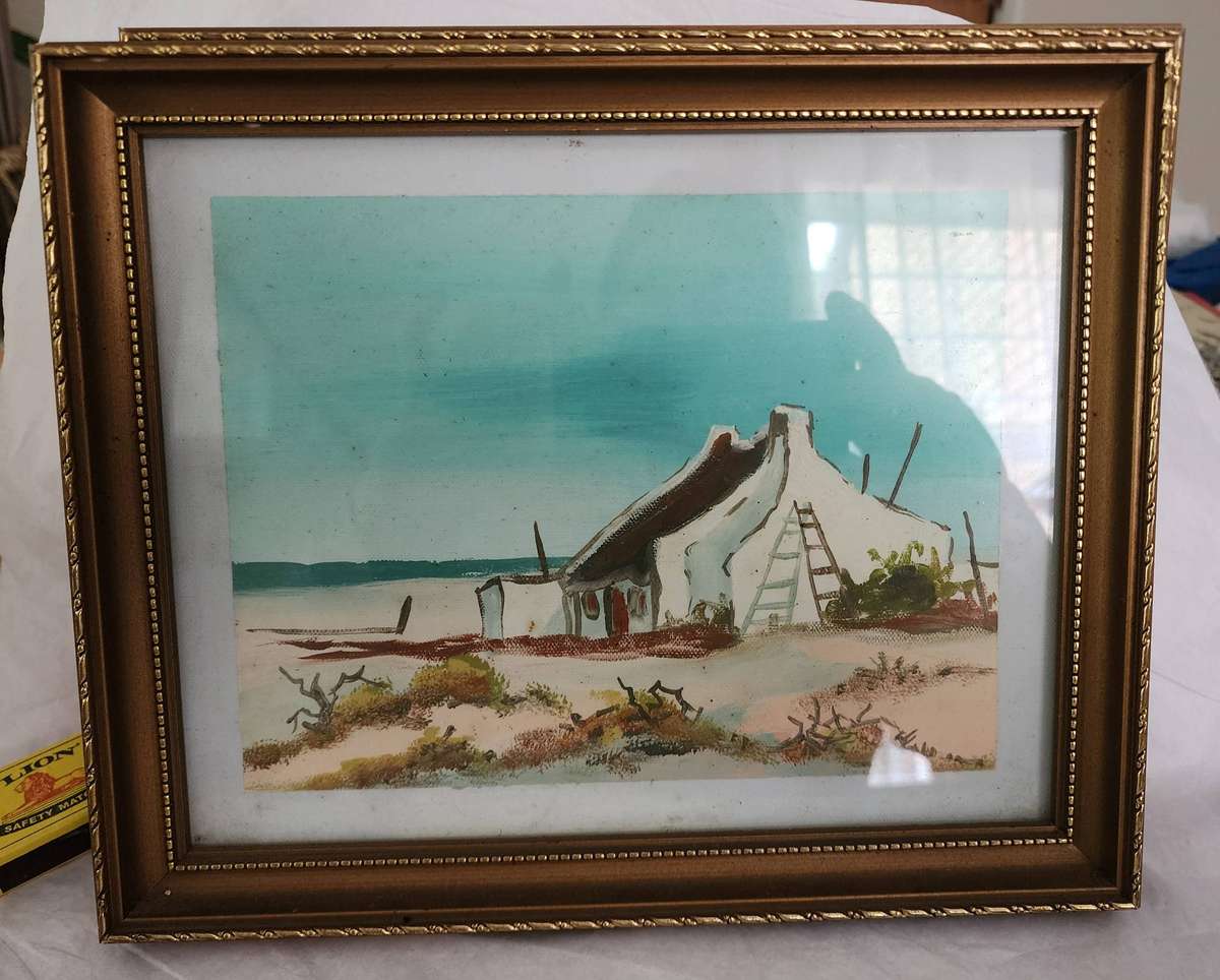 RINA BIGGS: Pair of Water colors signed Rina Biggs, 16.5 x 21 cm, framed in glass-Fisherman Cottages