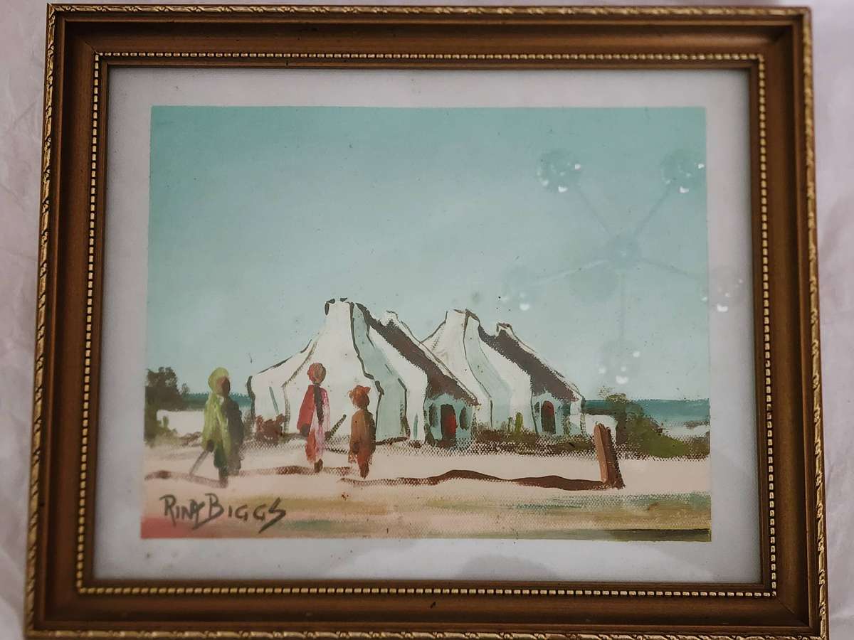 RINA BIGGS: Pair of Water colors signed Rina Biggs, 16.5 x 21 cm, framed in glass-Fisherman Cottages