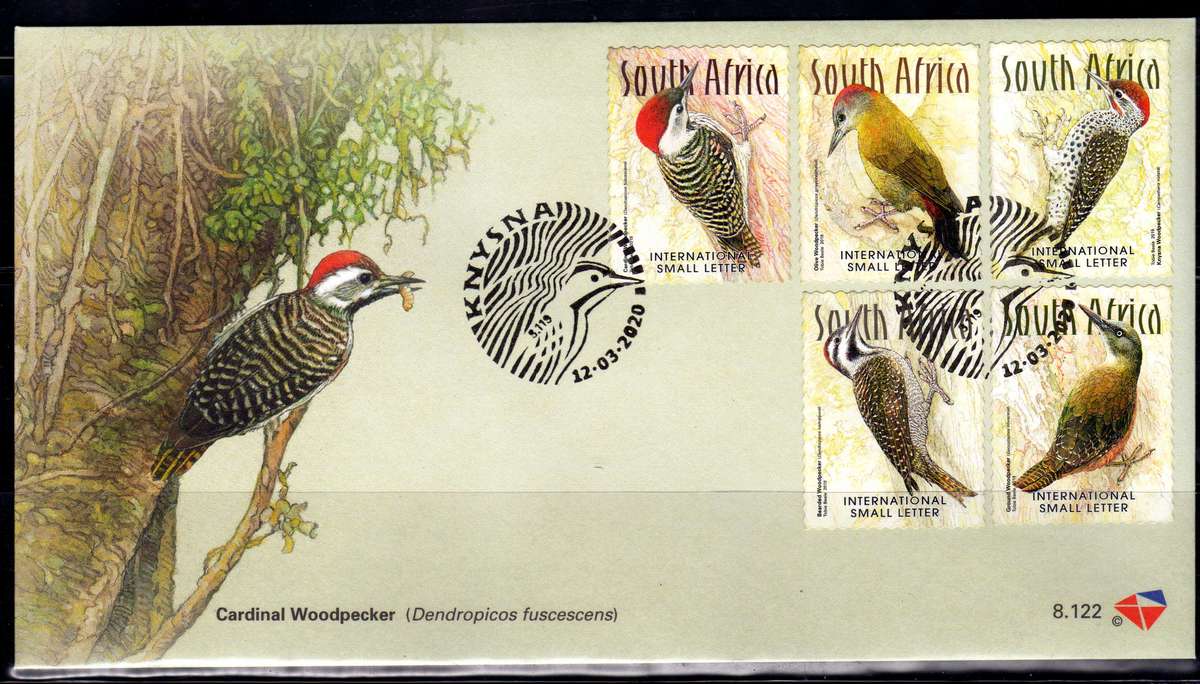South Africa 2020 Woodpeckers of SA set of 5 on FDC 8.122. Cat R350 (2023-25)