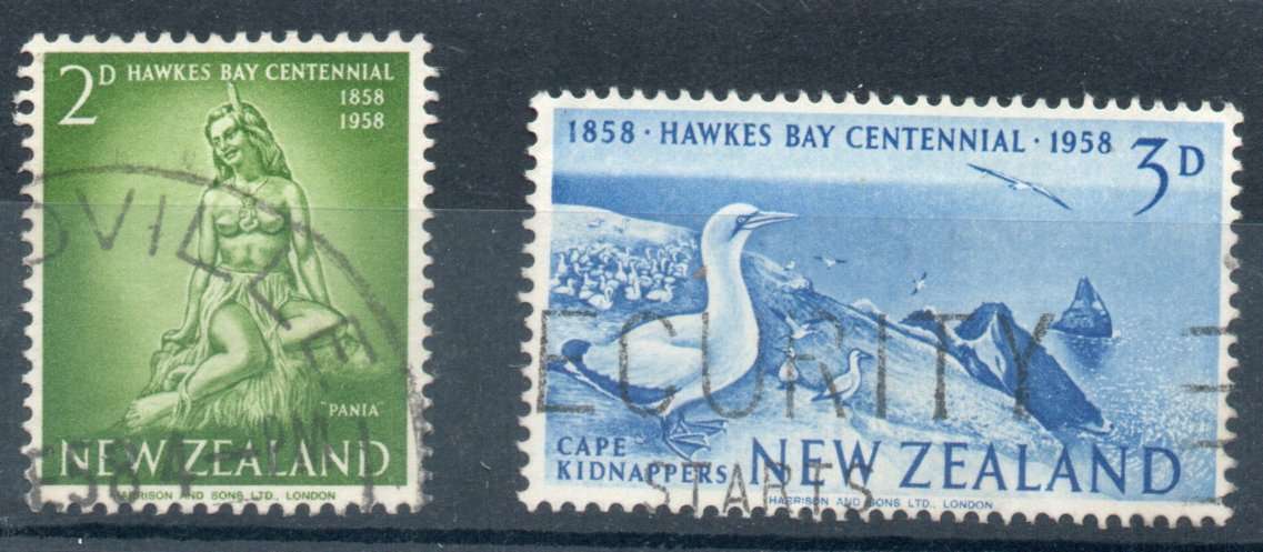 New Zealand 1958 Centenary of Hawke's Bay Province 2d & 3d very fine used. SG 768-9. Cat 20p (2012)