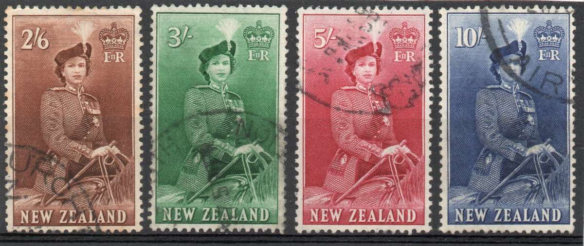 New Zealand 1953-59 QEII Definitive 2/6d - 10/- very fine used. SG 733d - 736. Cat £32 (2012)