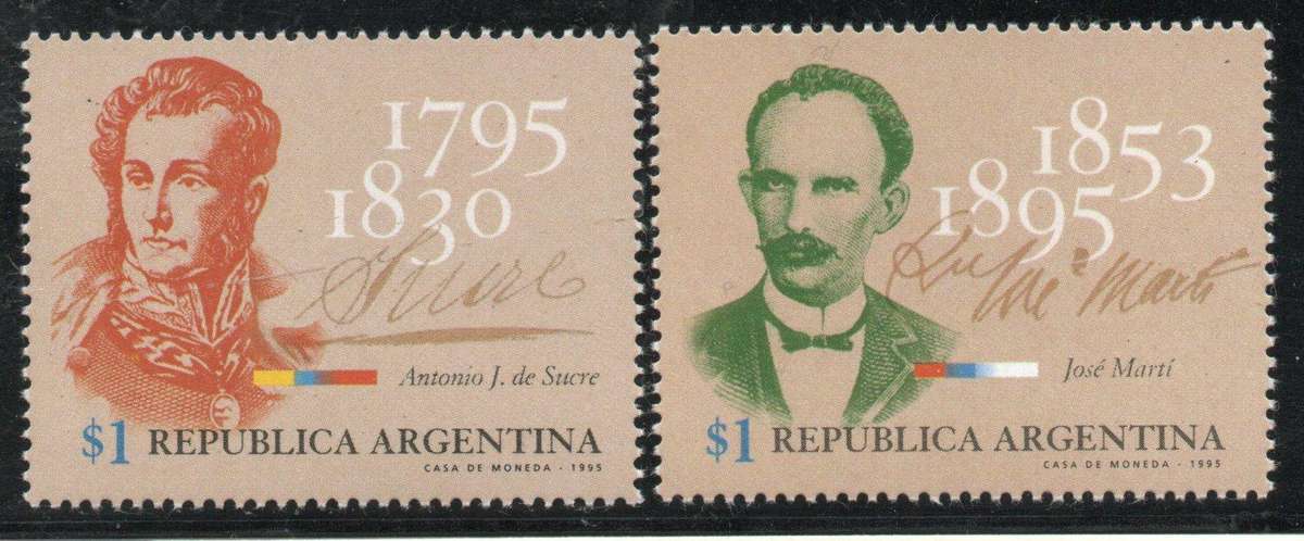 Argentina 1995 Revolutionaries Anniversaries set of 2 unmounted mint. SG 2423-24. Cat £7,50 (2013)
