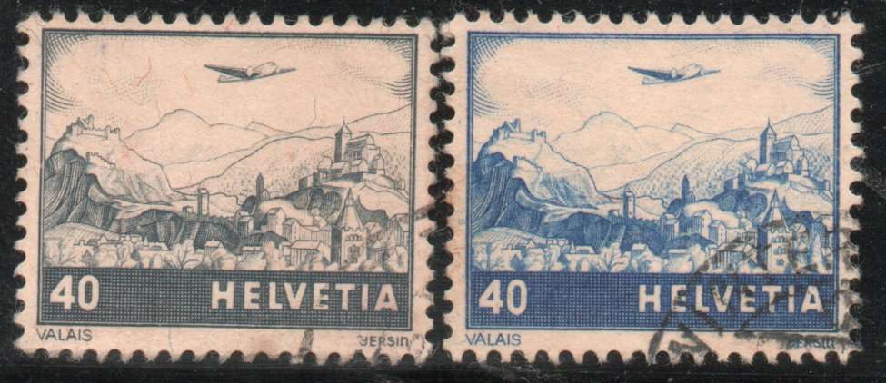 Switzerland 1941 Air both 40c values very fine used. SG 416 & 416a. Cat £4 (2013)