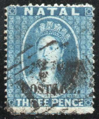 Natal 1869 3d deep blue Type V very fine used. SACC 57. Cat R1000 (2023-25)