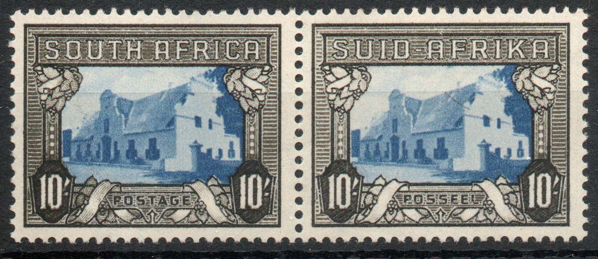 South Africa 1933-48 Hyphenated pictorial 10/- pair unmounted mint. SACC 63b. Cat R1500