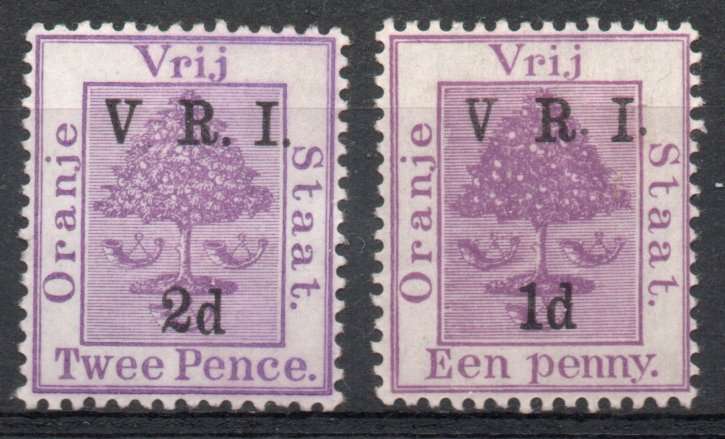 Orange Free State 1900 V.R.I. ovpt 1d & 2d with no stop after "V" mm. SACC 51a & 60c Cat R335 (2025)