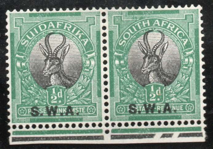 South West Africa 1927-30 London Pictorials ovptd S.W.A. ½d pair lmm. SACC 81. Cat R60 (2023-25)