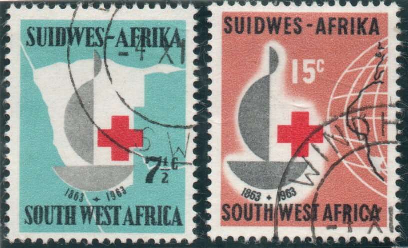South West Africa 1963 Red Cross Centenary set of 2 very fine used. SACC 222-223. Cat R150 (2025)