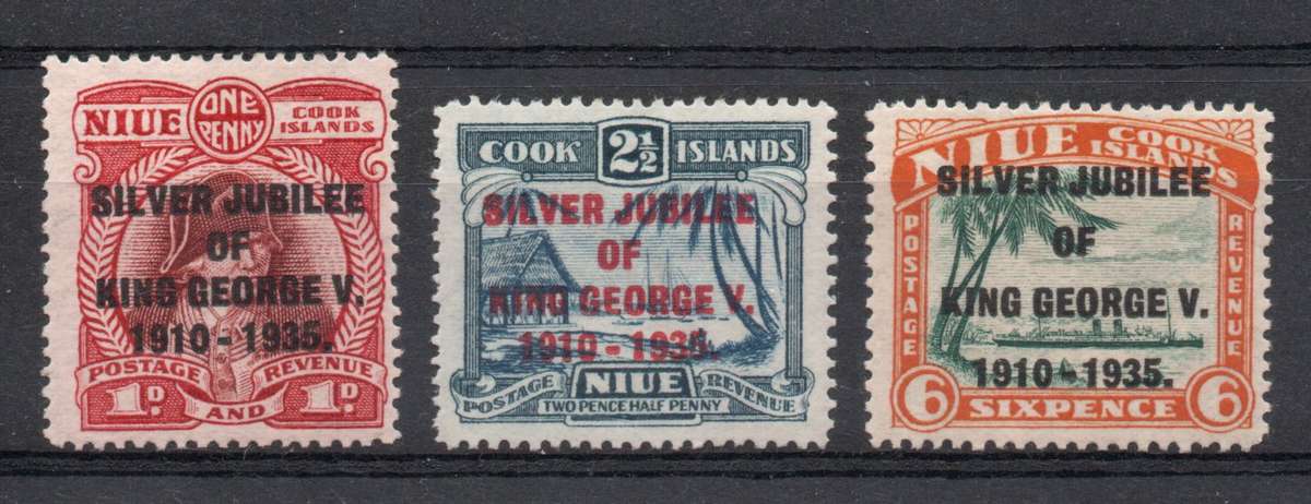 New Zealand Niue 1935 Silver Jubilee KGV set of 3 lightly mounted mint. SG 69-71. Cat £15 (2022)