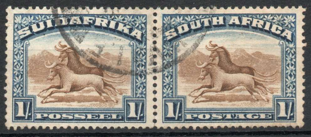 South Africa 1927 London Pictorial 1/- pair very fine used. SACC 36. Cat R450 (2023-25)