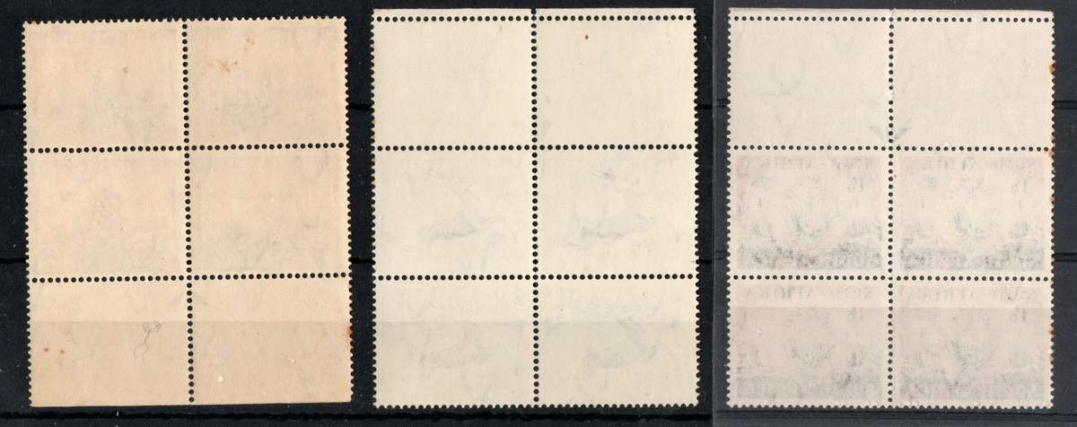 South Africa 1953 Defin issue set of 3 in arrow blocks of 4 unmtd mint. SACC 145-147 Cat R224 (2025)