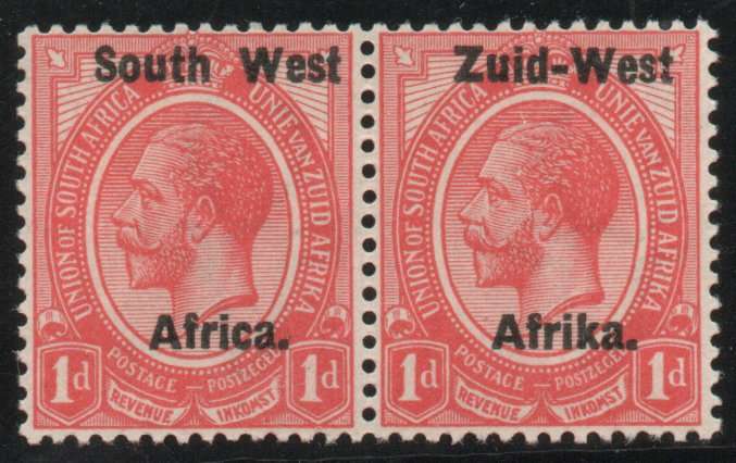 South West Africa 1923 KGV 1d pair unmounted mint. SACC 2. Cat R220 (2025)