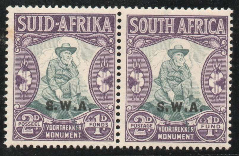 South West Africa 1935-36 Voortrekker Mem Fund 2d + 1d umm ovpt variety. SACC 121b. Cat R600 (2025)