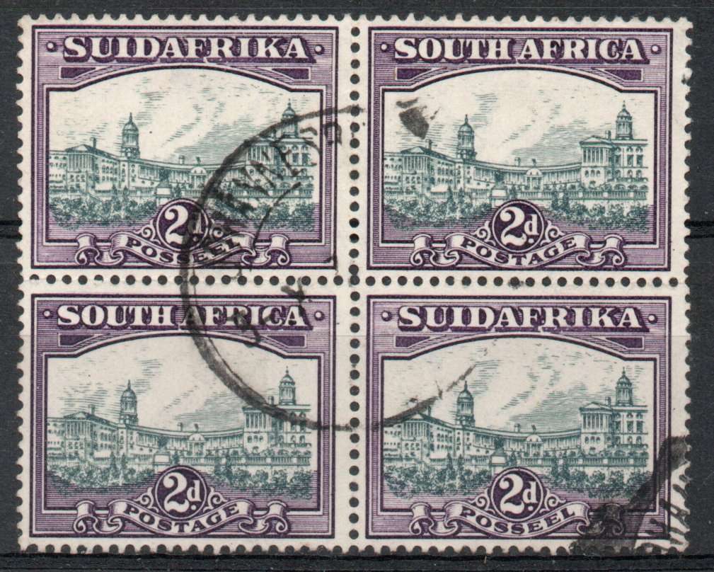 South Africa 1930-45 Roto printing 2d block of 4 upright wmk vfu. SACC 44. Cat R200 (2023-25)
