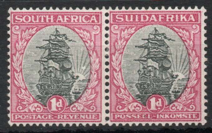 South Africa 1930-45 Definitive 1d pair Type I upright wmk mounted mint. SACC 43. Cat R40 (2025)