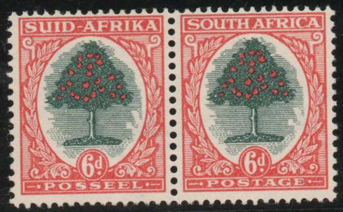 South Africa 1947-54 Definitive Screened Pictorial 6d pair unmounted mint. SACC 118. Cat R70 (2025)