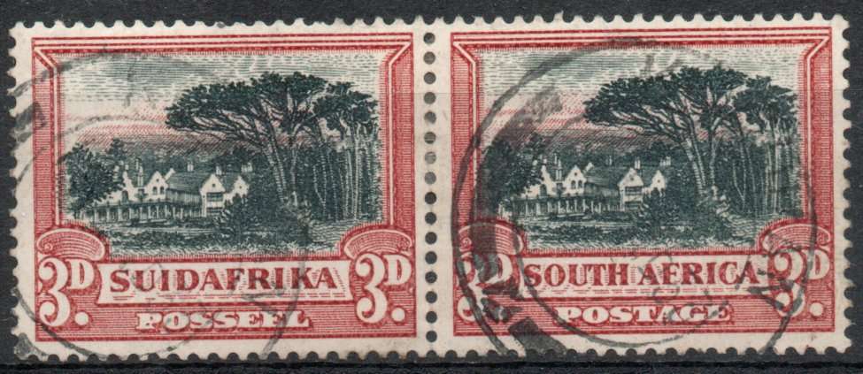 South Africa 1930-45 Definitive 3d pair black & red inverted wmk vfu. SACC 45a. Cat R600 (2025)