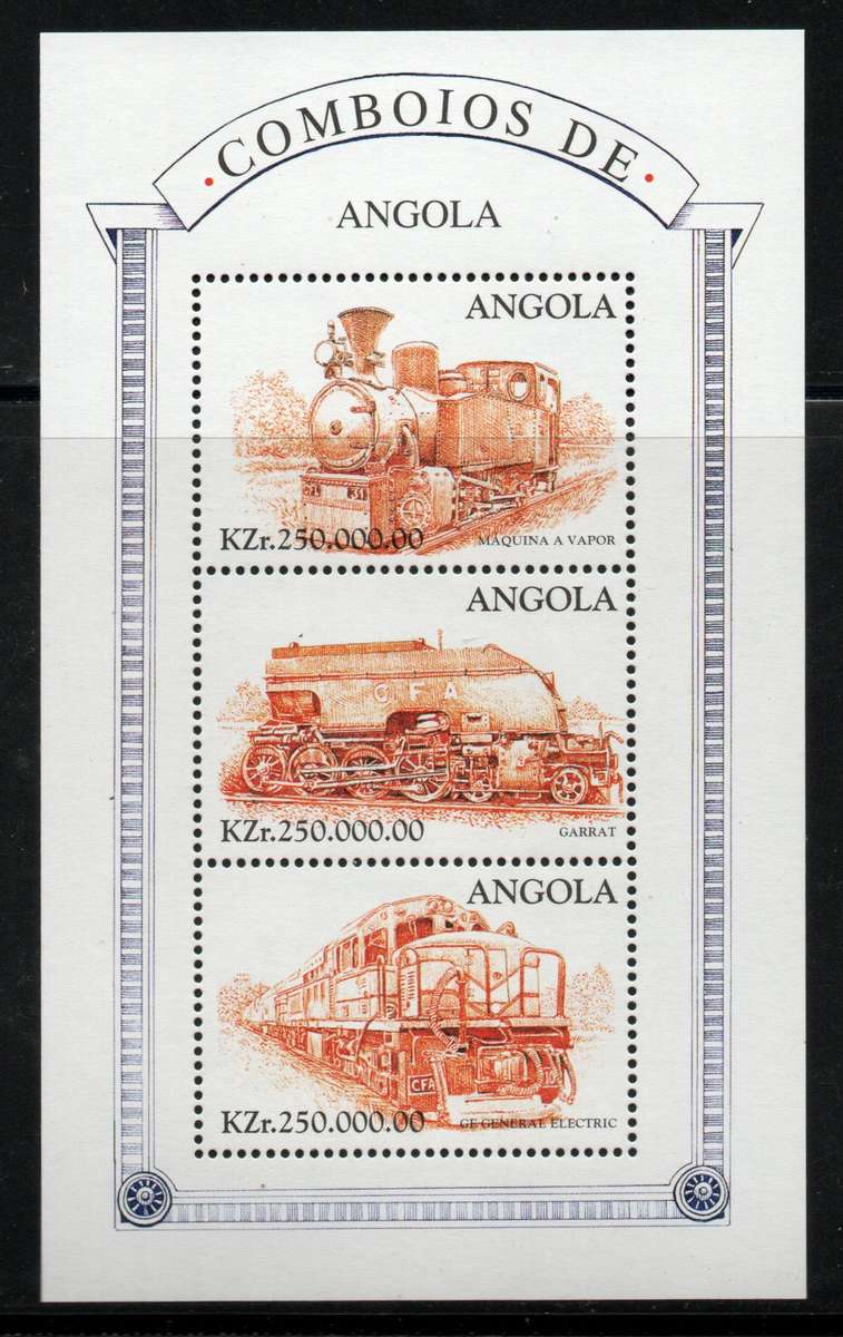 Angola 1997 Trains part set sheet of 3 unmounted mint. SG 1213-1215. Cat £9,75. (2013)