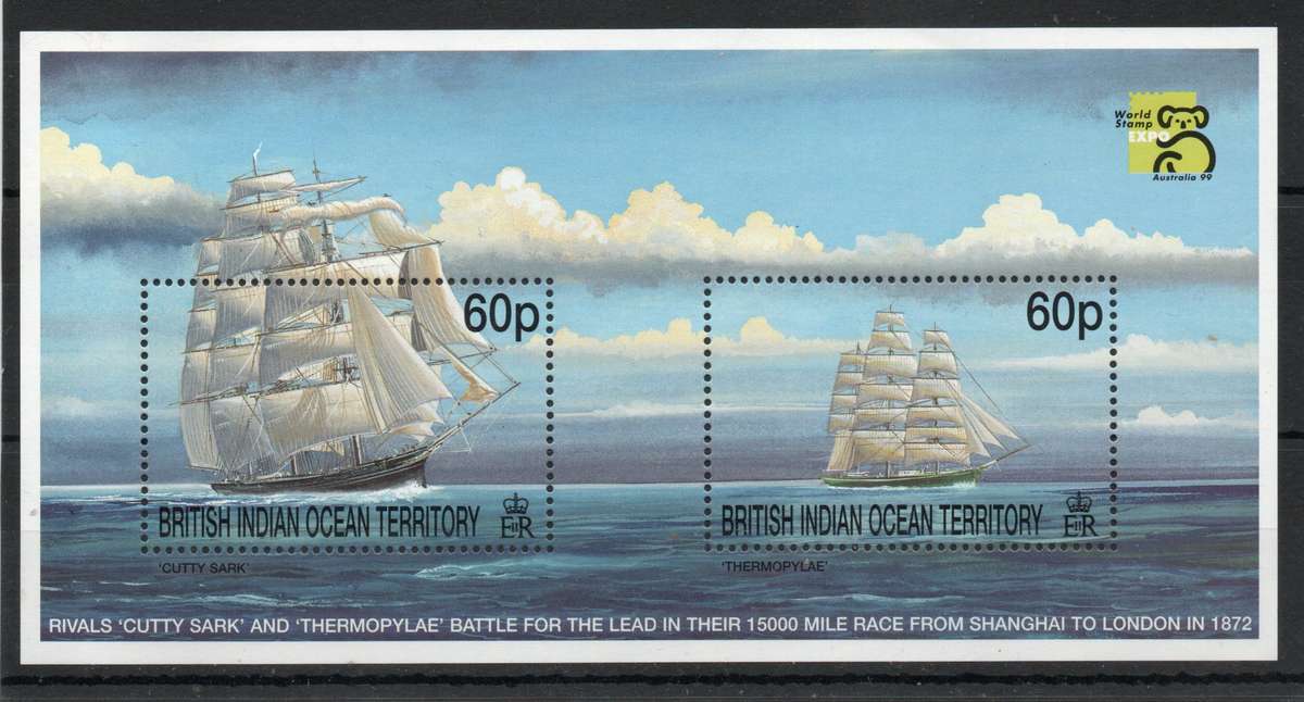 British Indian Ocean Territory 1999 Sailing Ships mini sheet umm. SG MS 234. Cat £6 (2013)