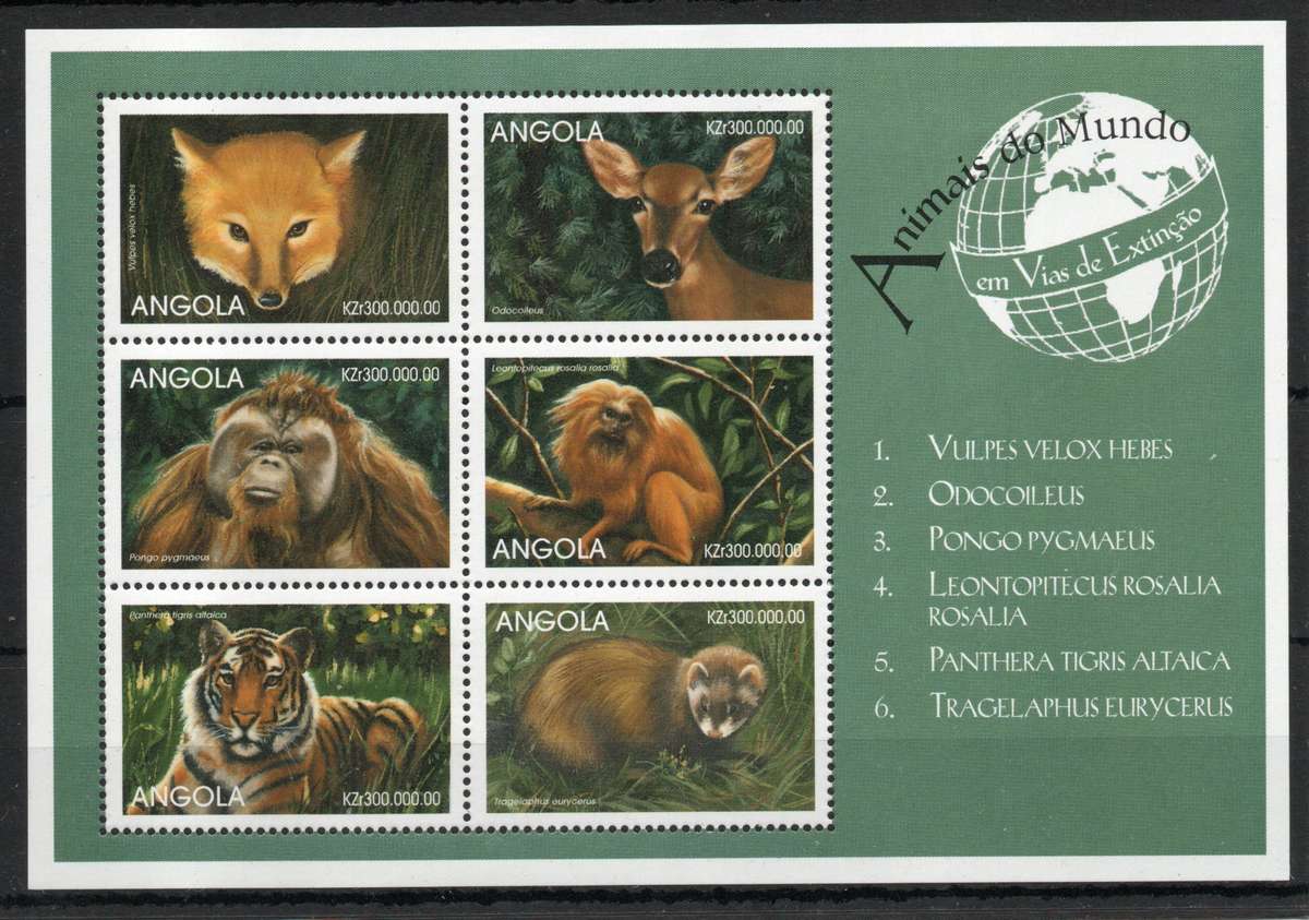 Angola 1999 Animals part set of 6 in sheet of 6 unmounted mint. SG 1416-1421. Cat £9. (2013)