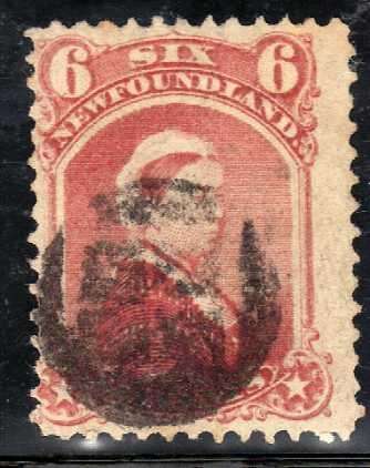 Newfoundland 1870 6c rose fine used. SG 39. Cat £32 (2022)