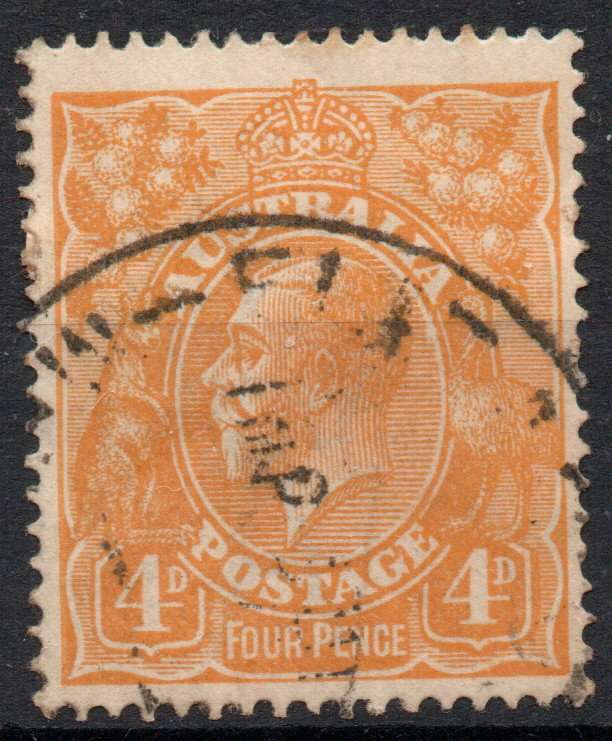 Australia 1915-27 4d orange fine used. SG 22. Cat £2,50 (2022)