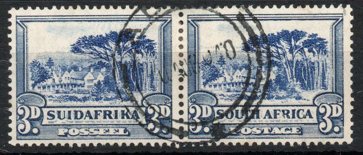 South Africa 1930-45 Roto printing 3d blue horizontal pair very fine used. SACC 46. Cat R55.