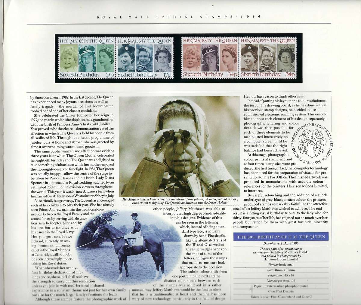 ENGLAND ROYAL MAIL SPECIAL STAMPS 1986 in commemorative hard cover book  mm  CAT R 2000