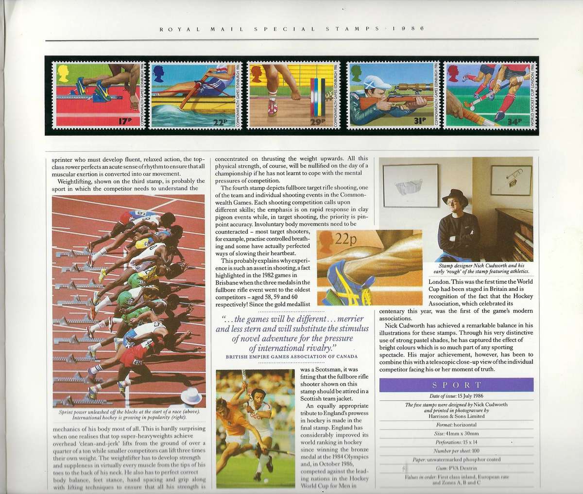 ENGLAND ROYAL MAIL SPECIAL STAMPS 1986 in commemorative hard cover book  mm  CAT R 2000