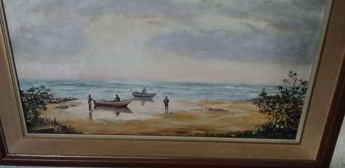 Oil on board Fisherman along the South Coast