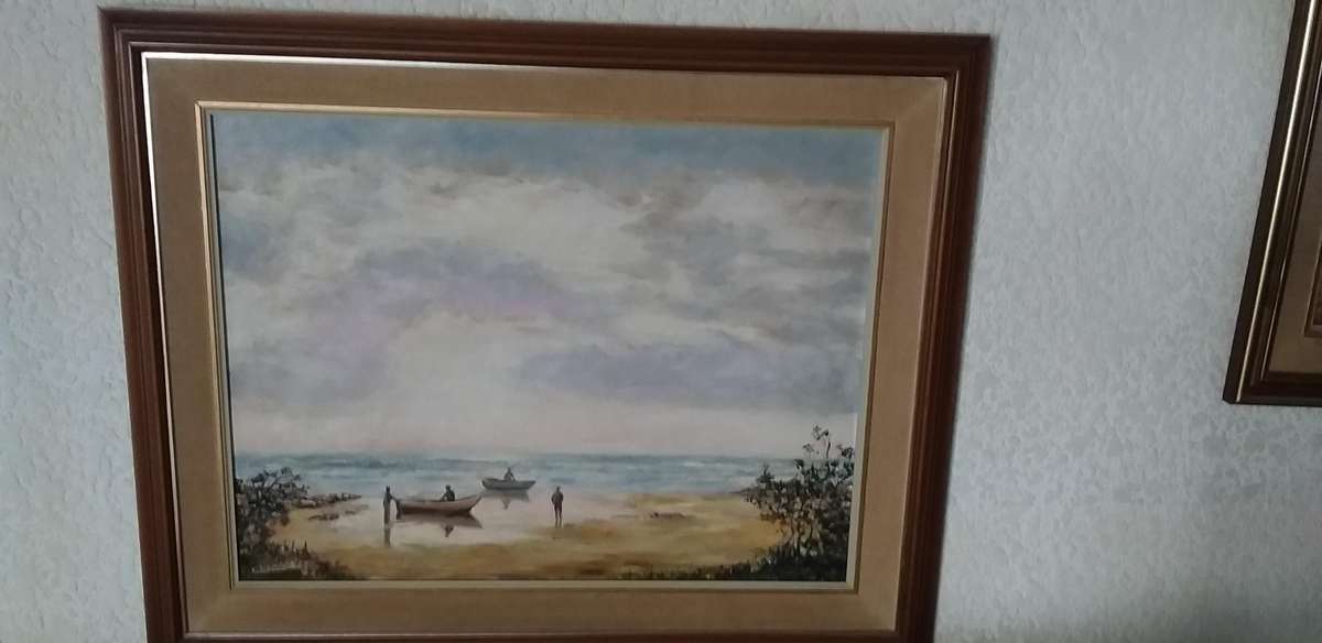 Oil on board Fisherman along the South Coast