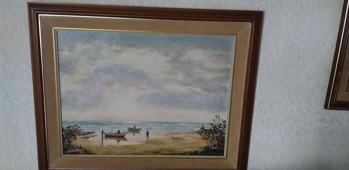 Oil on board Fisherman along the South Coast