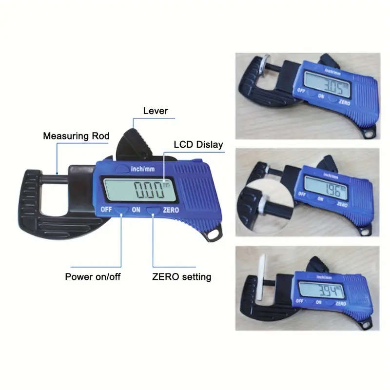 Portable Electronic Digital Thickness Gauge 0-12.7mm Blue