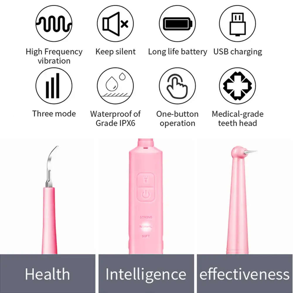 Sonic Dental Calculus Remover with LED Light Pink