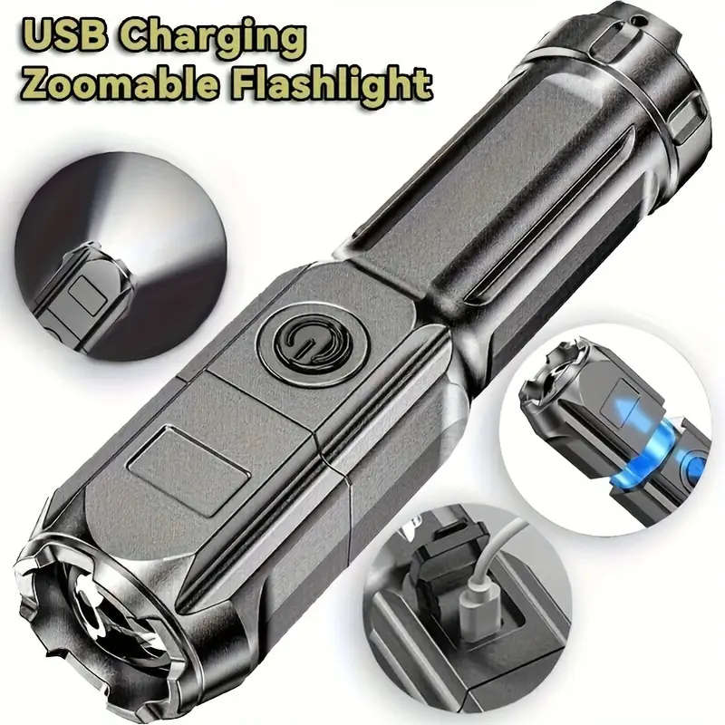 Ultra-Bright LED Flashlight Torch Rechargeable Zoomable with 3 Modes