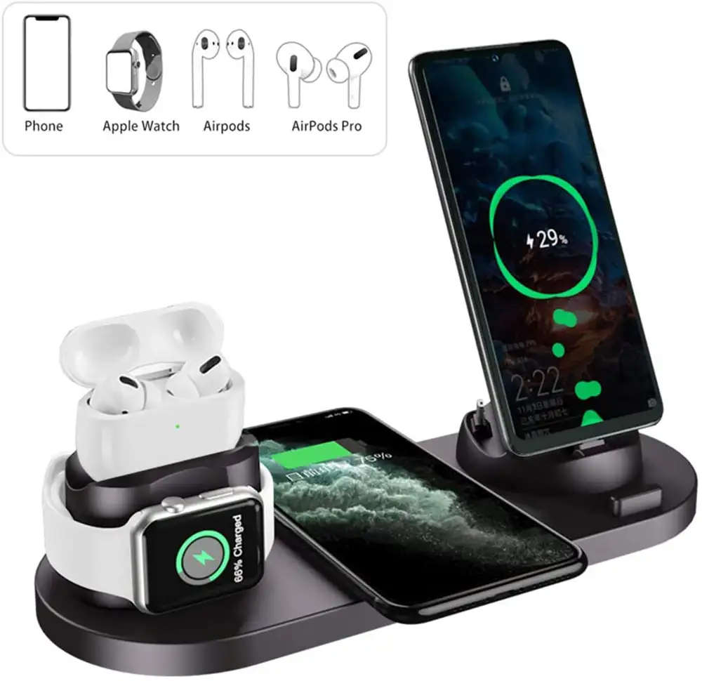 6 in 1 Multifunction Wireless Charger Dock for iWatch Airpods iPhone