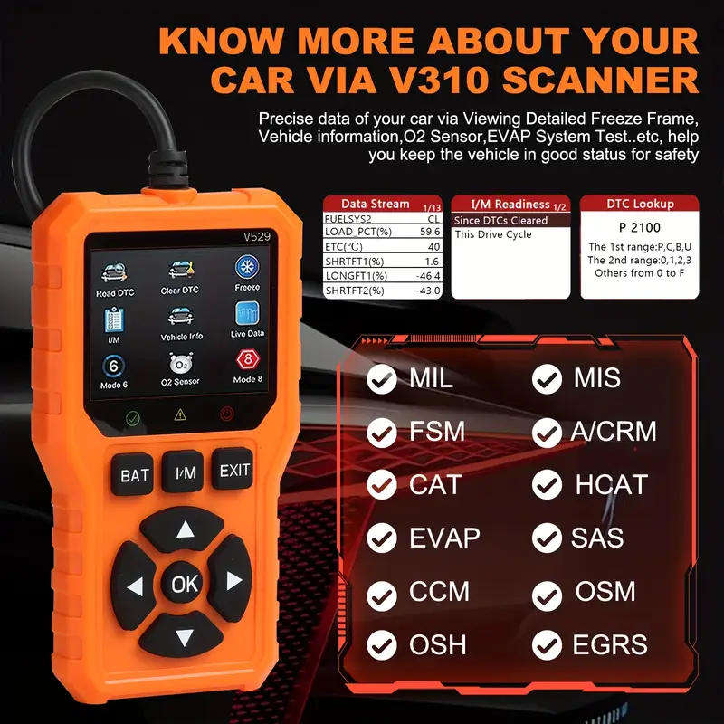 2025 Orange V527 Advanced OBD2 Scanner Diagnostic Tool