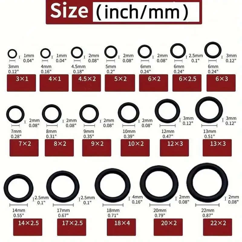 225pcs Rubber O Rings Kit 18 Size plus Plastic storage Box