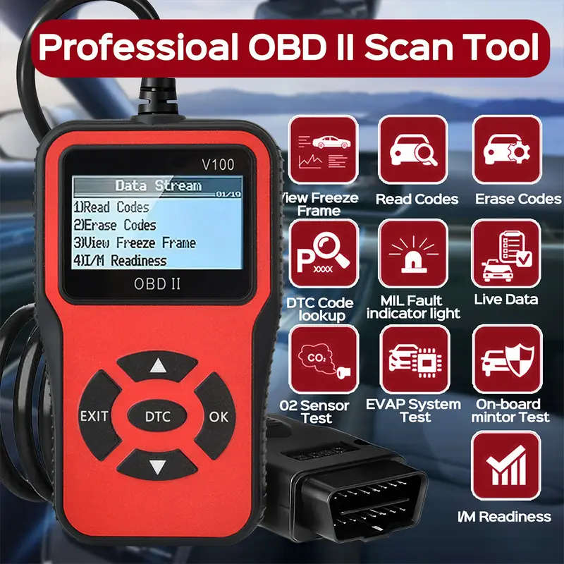Professional Engine Fault Code Diagnostic Scan Tool for OBD II Protocol Cars | V100 OBD2 Scanner