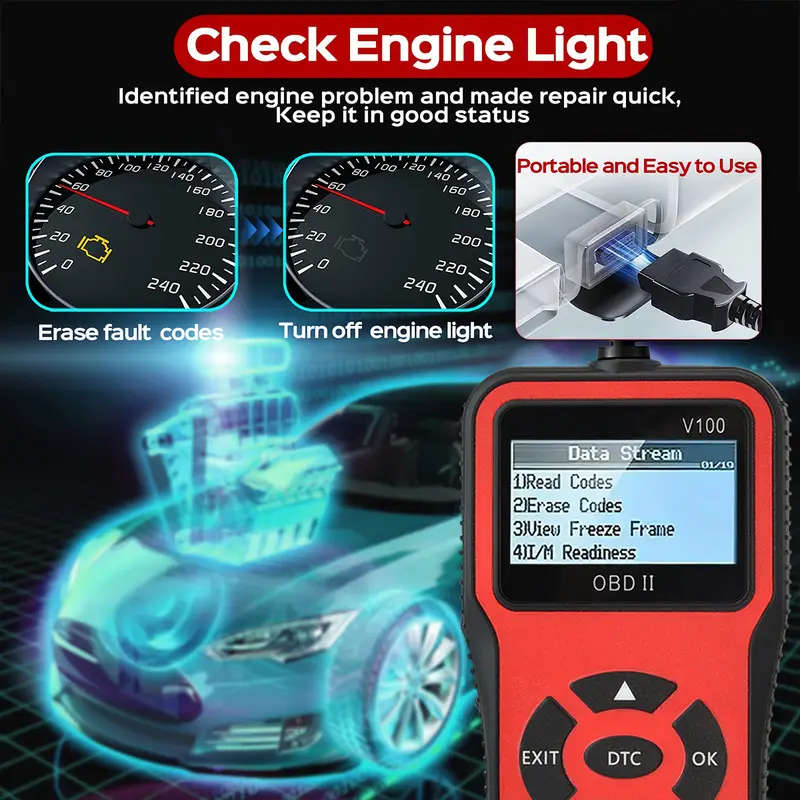 Professional Engine Fault Code Diagnostic Scan Tool for OBD II Protocol Cars | V100 OBD2 Scanner