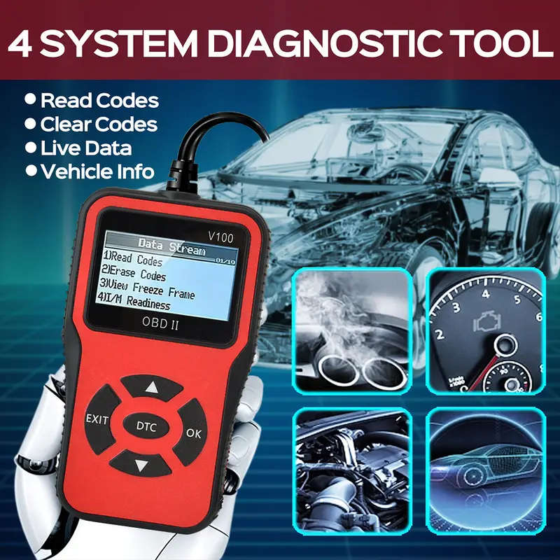 Professional Engine Fault Code Diagnostic Scan Tool for OBD II Protocol Cars | V100 OBD2 Scanner